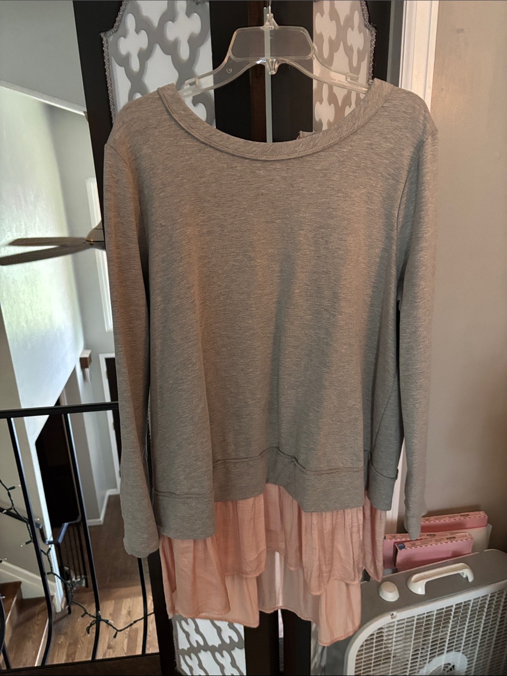 Lane Bryant Gray Pullover with Pink Chiffon layered tunic